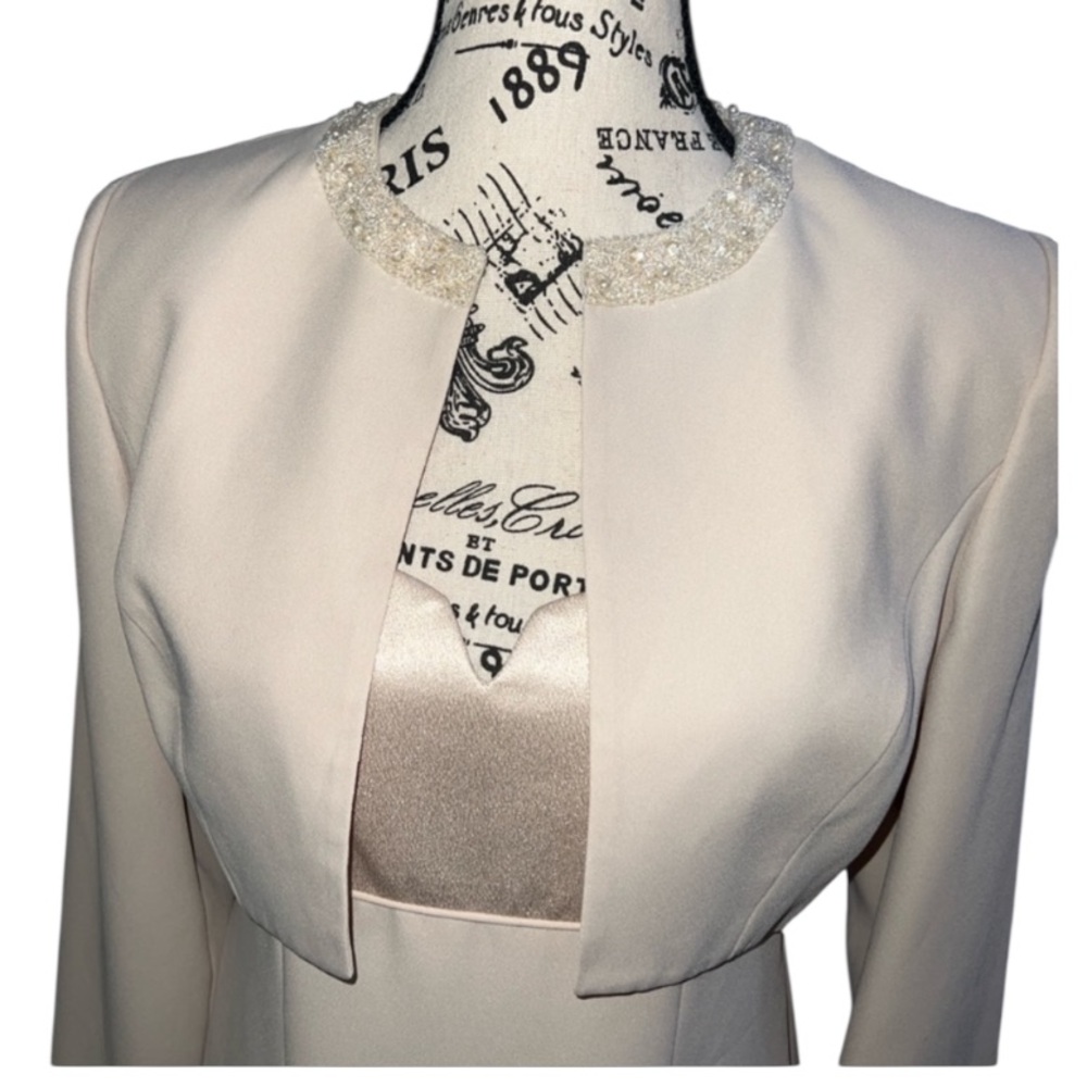 Vintage Nahdree Collection Cream Sheath Dress & Pearl Bolero Jacket Set - Picture 3 of 7